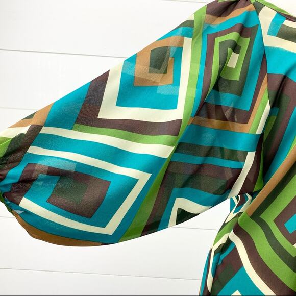 NEW Fashionista Womens Mod Geometric Scoop Neck Tunic Top Blue Green M - Picture 6 of 12